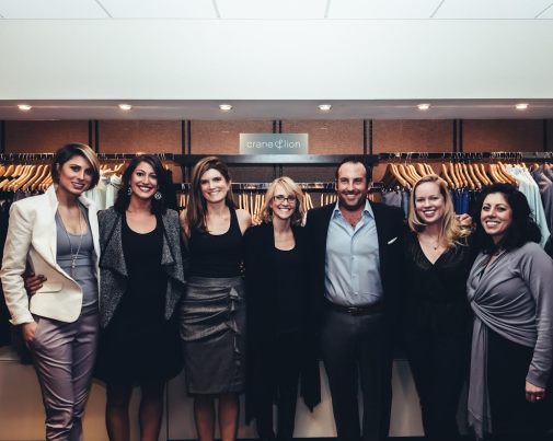 Crane&Lion Team:  left to right Kim Ortengren (director of design and production), Anna Saluti (sales manager), Kaity Cimo (director of marketing), John Udelson (CEO), Leanne Gent (managing partner, operations), Caitriona Taylor (vp, sales), Lauren O'Neill (technical design manager).  Photo credit Brad Romano